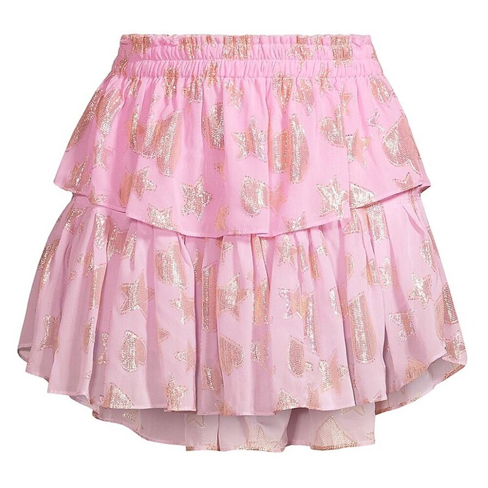 NWT LoveShackFancy Metallic Tiered Ruffled Mini Skirt Petite P - Picture 11 of 11